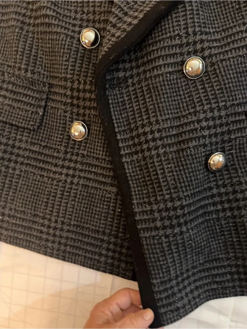 kate spade Black and Gray Plaid Double-Breasted Peacoat